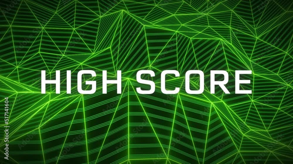 Animation of high score text and shapes over black background