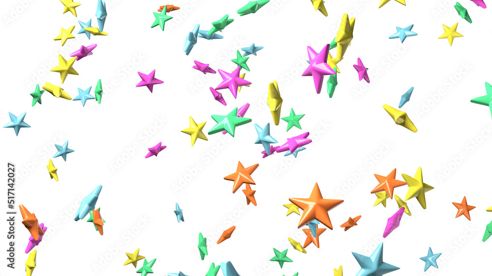 Colorful star objects on white background.
3DCG confetti illustration for background.
Colorful star objects on white background.
3DCG confetti illustration for background.