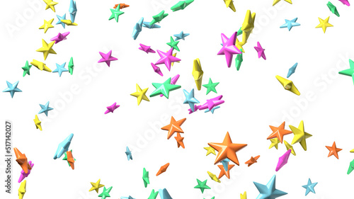 Colorful star objects on white background. 3DCG confetti illustration for background.  © Tsurukame Design