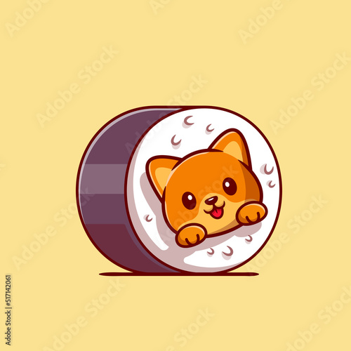 Cute Cat Sushi Cartoon Vector Icon Illustration. Animal Food 
Icon Concept Isolated Premium Vector. Flat Cartoon Style