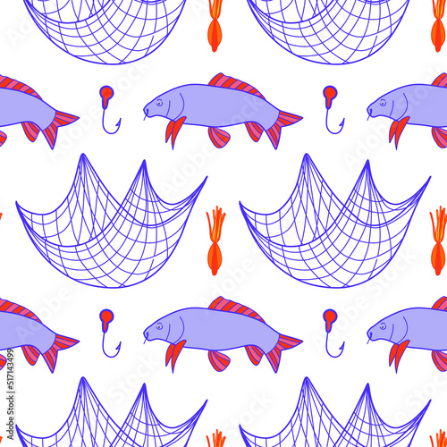 vector seamless pattern on the topic of fishing