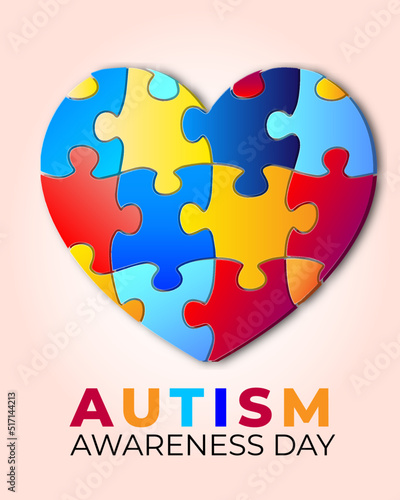 Colorful heart shaped jigsaw puzzle. World autism awareness day. Flat vector cartoon vector