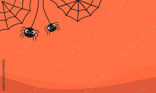 Halloween background with spider cartoons and spider web vector illustration.