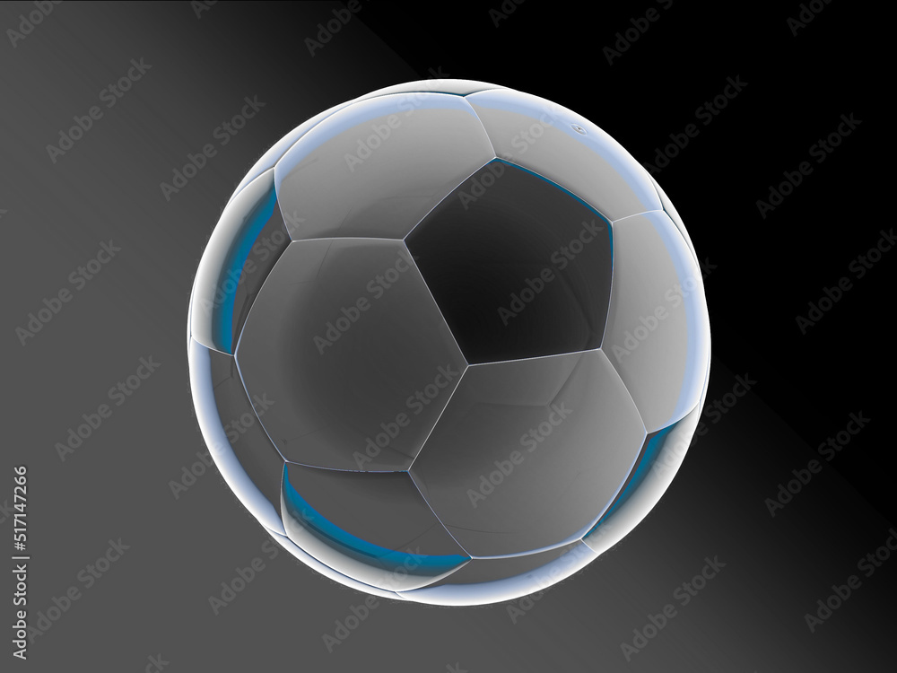 3d illustration of a football (soccer) ball. Gray and blue trimmed on a gradient background.