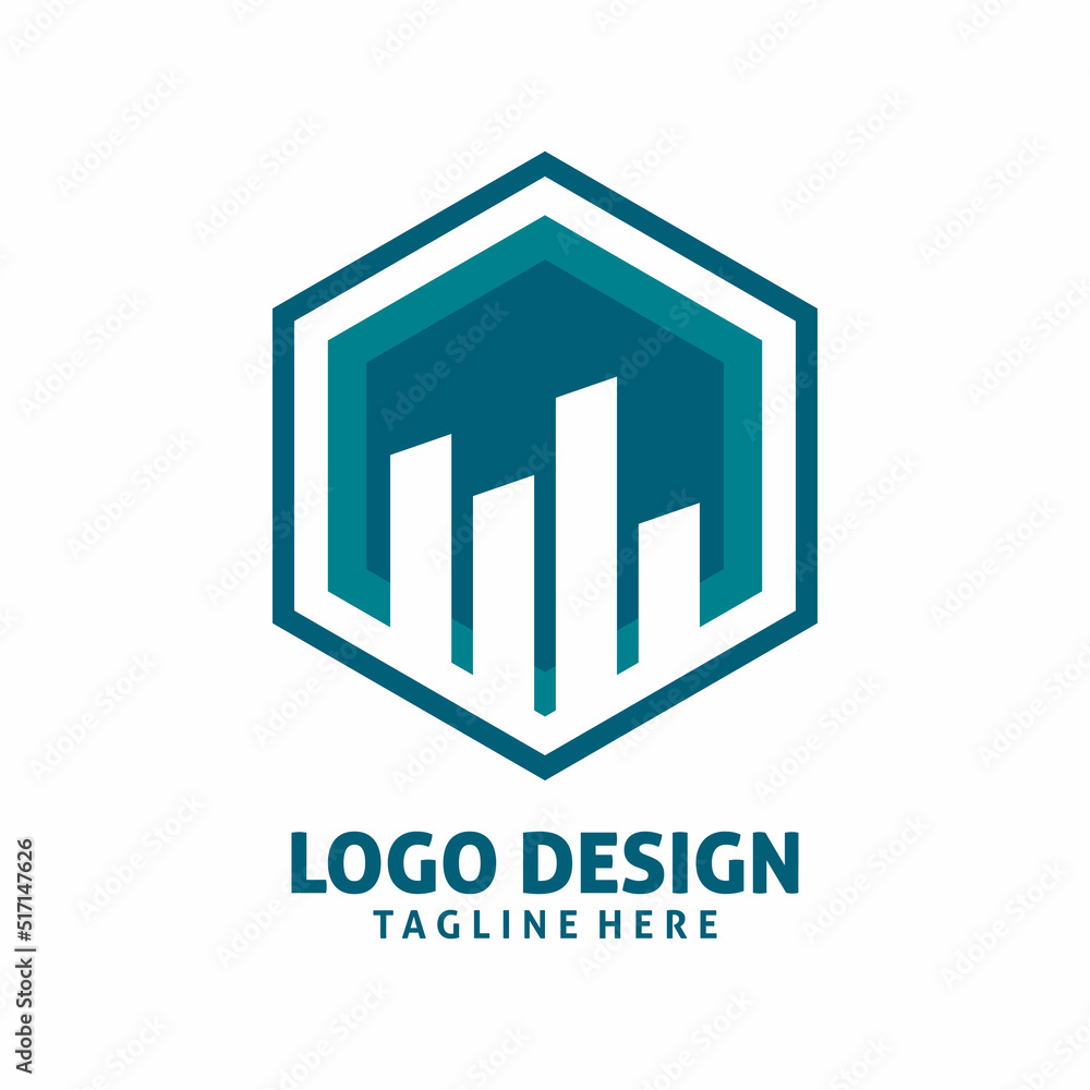 hexagon building chart logo design hexagon building chart logo design