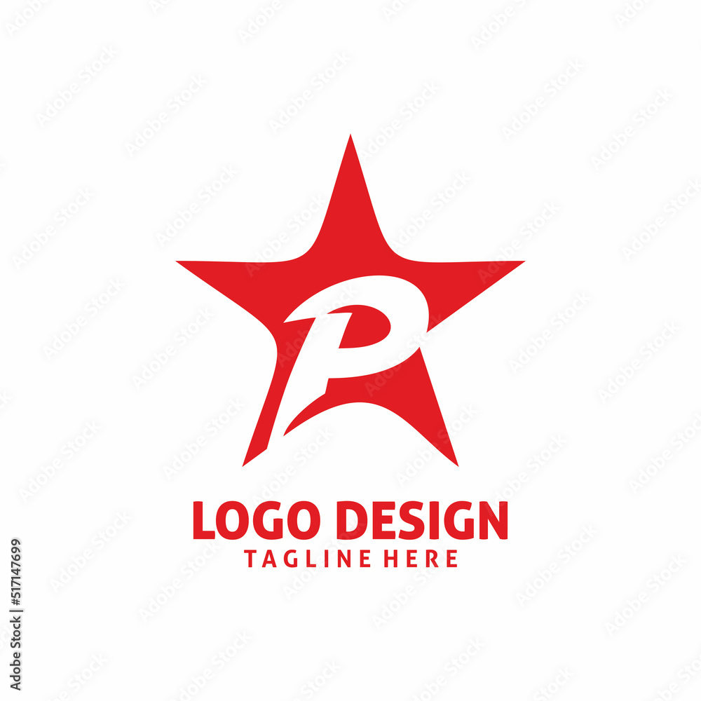 Obraz premium red star letter p logo design