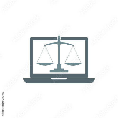 Laptop icon with a weight scale isolated on white background
