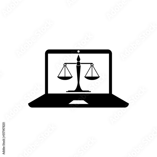 Laptop icon with a weight scale isolated on white background