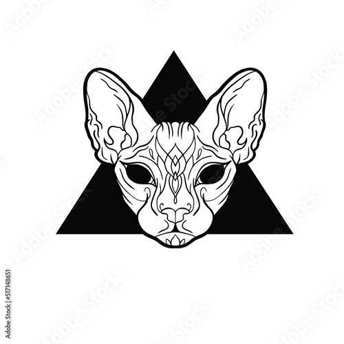 Sphynx cat. Sphynx doodle outline illustration on white background. Sphynx cat isolated object. Animal, cat,cloth, print, design, icon, logo, poster, textile, paper, card, wrapping, wallpaper. Eps10