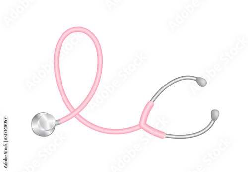 Stethoscope in pink ribbon shape. Breast cancer awareness month campaign. Vector illustration