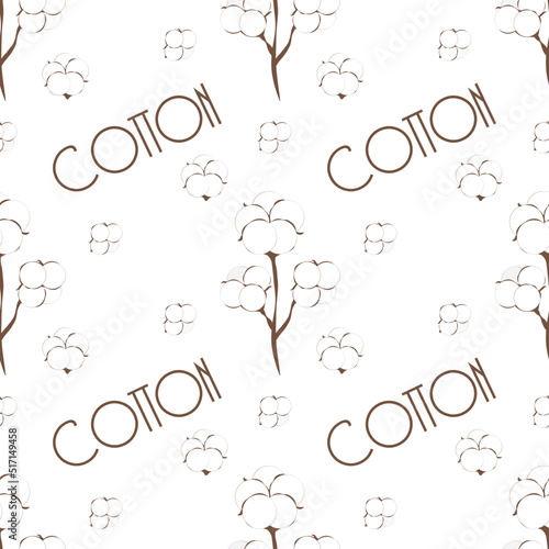 Seamless cotton pattern. Seamless cotton vector with brown lines on white background for home textile print.