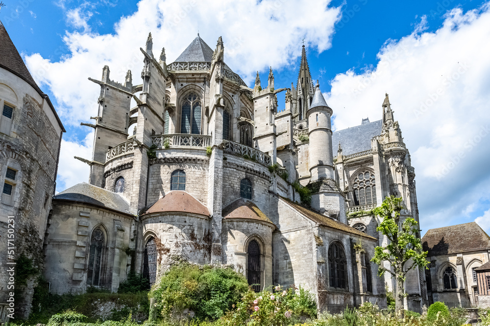 Senlis, medieval city in France, apse of the Notre-Dame cathedral in the historic center
