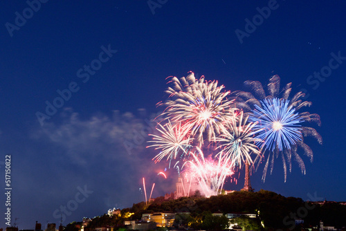 Beautiful fireworks on the Fourviere hill for the Bastille day on July the 14th 2022