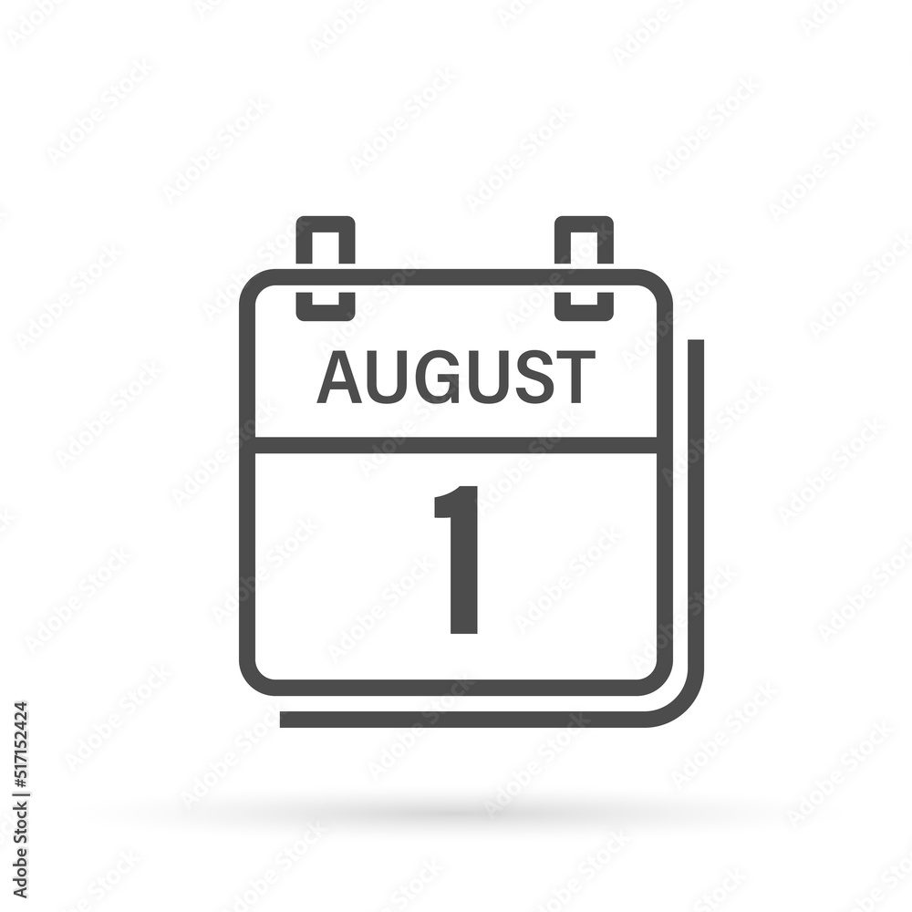 August 1, Calendar icon with shadow. Day, month. Flat vector illustration. August 1, Calendar icon with shadow. Day, month. Flat vector illustration.