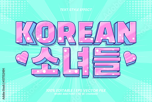 Korean Girls Text Effect Editable 3D Cartoon Style
