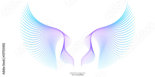 Abstract symmetry bird wings line colorful gradient blue purple isolated on white background. Vector illustration.