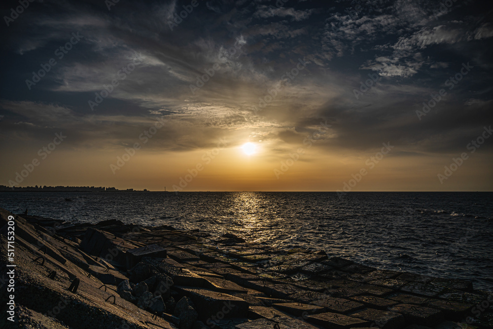 Dramatic sunset at Alexandria coast Egypt