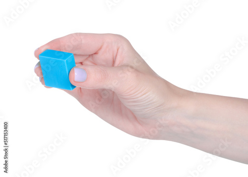 Eraser for pencil in hand on white background isolation