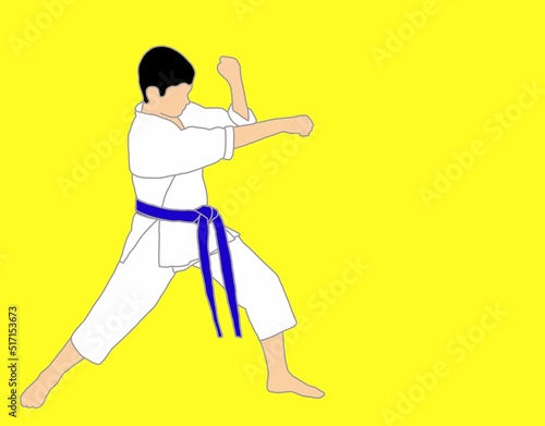 Defense and attack.  Illustration of an athlete in a kimono and with a blue belt