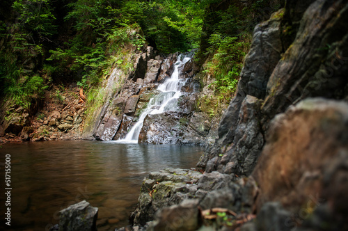 Waterfall in the Ukrainian Carpathians (Gorgany mountain range). Mountain watrefall colled Malyy Kuzmynets.