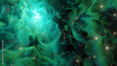 green nebula background. Outer space, cosmic landscape. 3d rendering