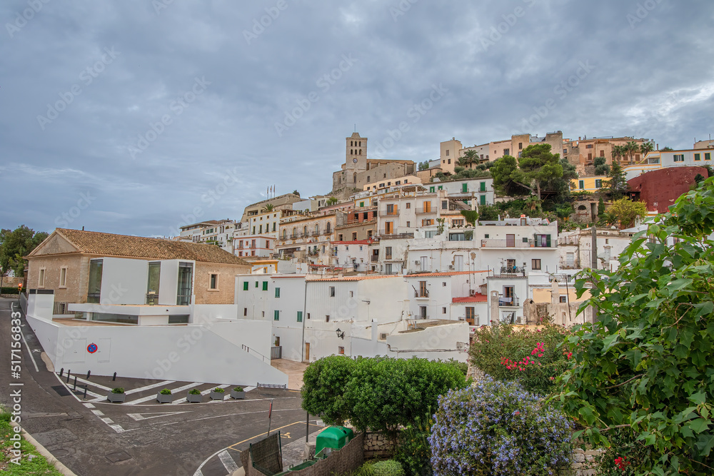 Dalt Vila neighborhood in the background its Virgen de las Nieves cathedral in the city of Ibiza