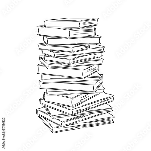 Stack of books isolated on white  Hand Drawn Sketch Vector illustration.