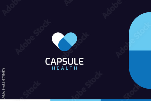 Medical care logo template, capsule and heart concept