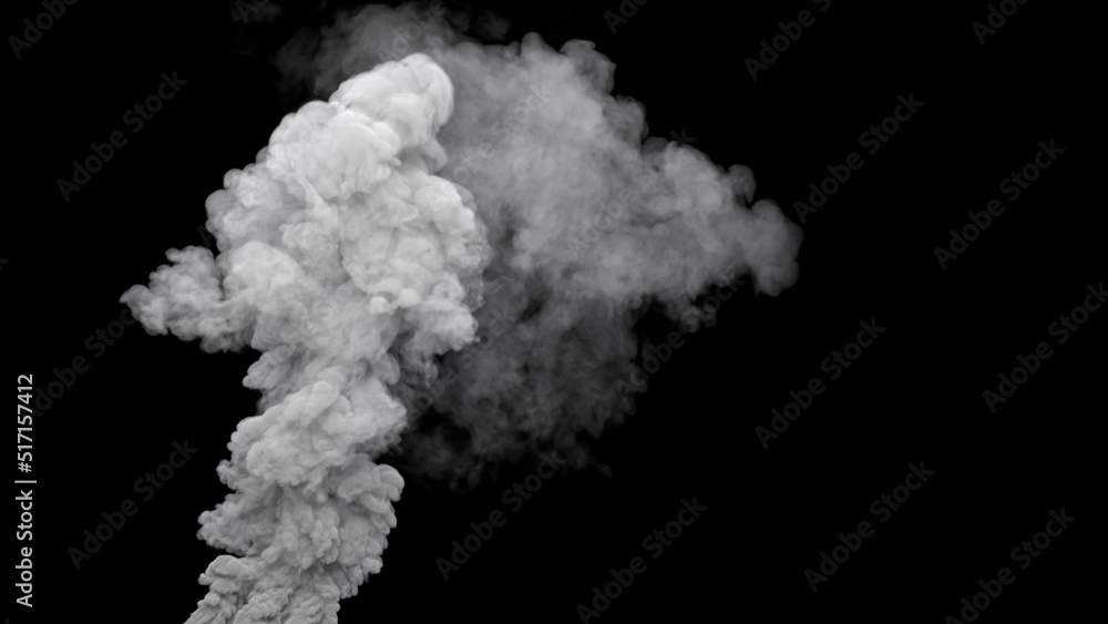 grey pollution smoke emission from urban fire on black, isolated - industrial 3D illustration grey pollution smoke emission from urban fire on black, isolated - industrial 3D illustration