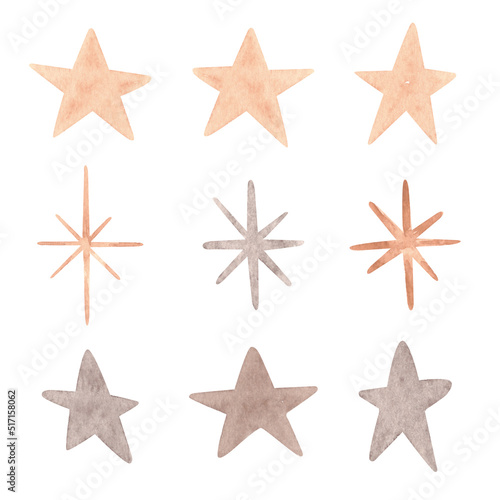 Watercolor boho stars set. High quality illustration