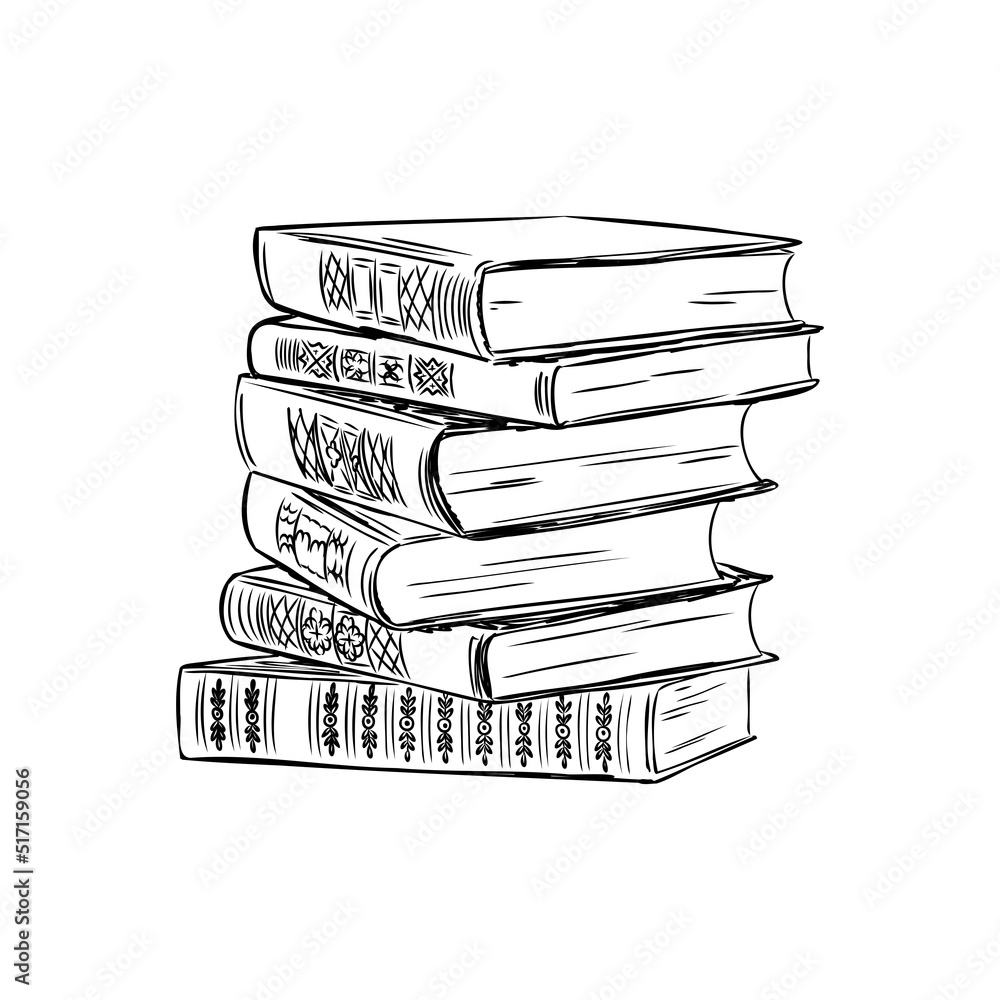 Fototapeta premium Stack of books isolated on white, Hand Drawn Sketch Vector illustration.