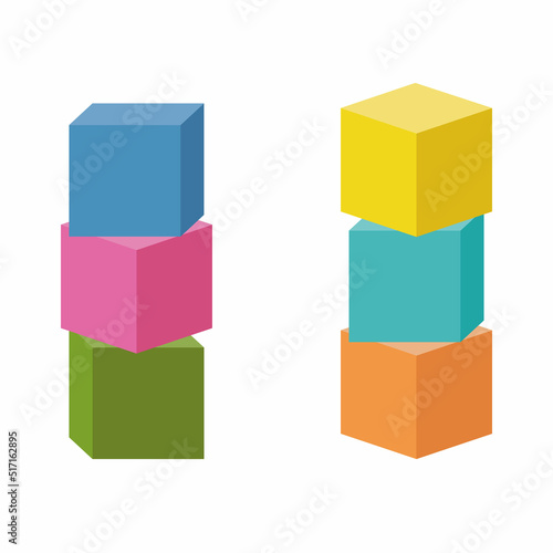 Wooden cubes for tower construction, color vector isolated illustration