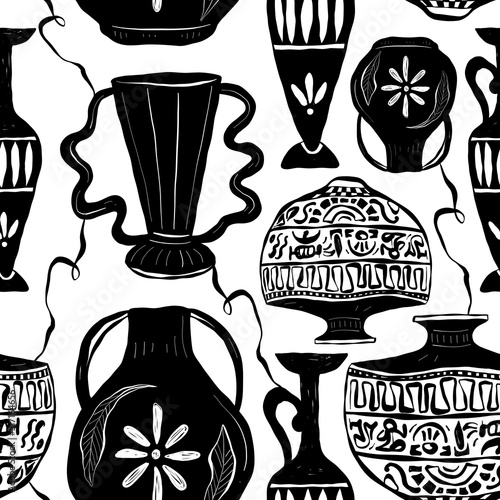 Heads of antique statues seamless pattern