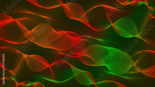 Abstract neon colorful red green swirl line on dark background. Trippy digital backdrop. Glitch art. Vibrant banner. Template. Wallpaper. Cyberspace. NFT card. Cover design. Screen. Thin spiral wave.
