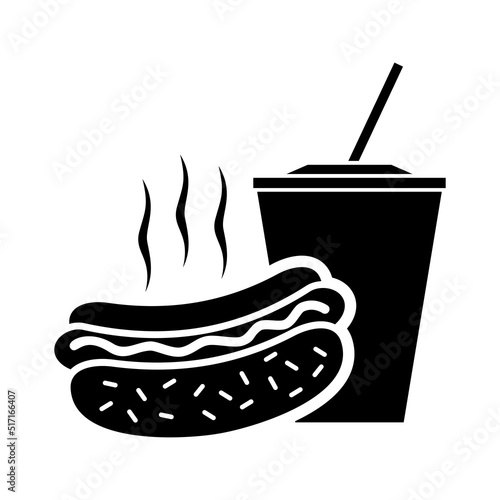 Fast food and drink icon. Hot dog and glass of drink. Vector on transparent background