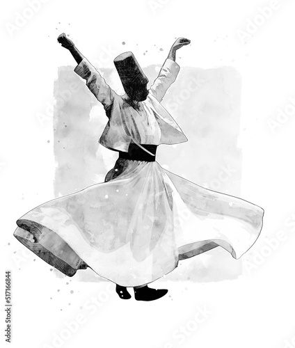 Digital watercolor illustration of whirling dervishes or semazen photo