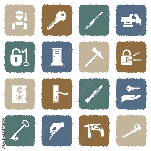 Locksmith Icons. Grunge Color Flat Design. Vector Illustration.