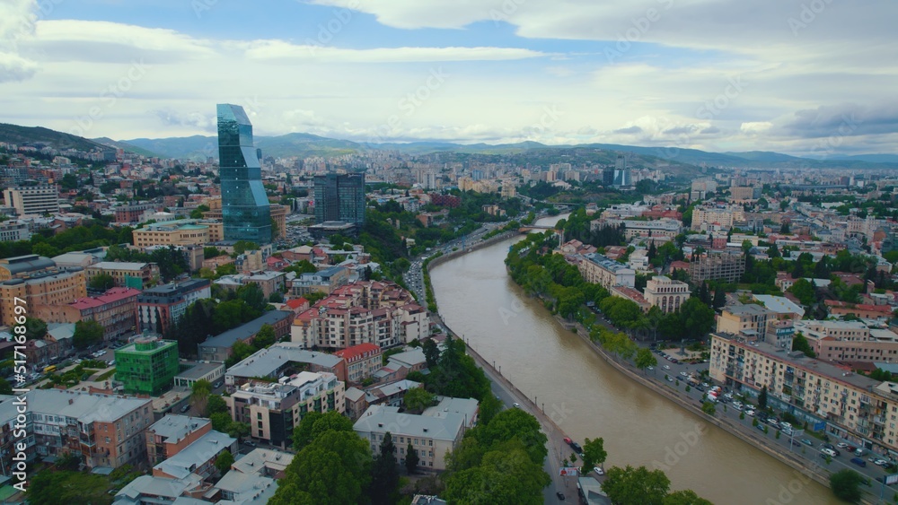 panoramic top view of Tbilisi and river Mtkvari, Georgia, Europe. High quality photo