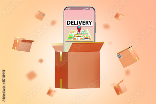 Courier box. Phone with del...