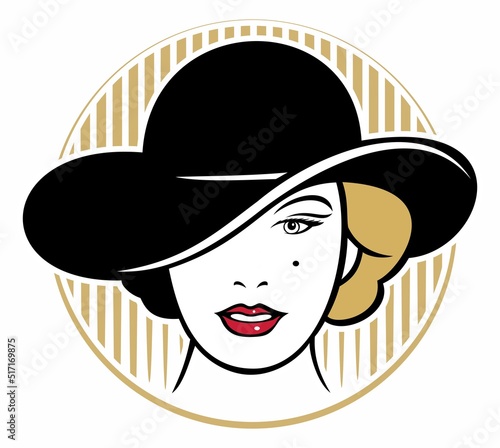 Vintage style woman portrait. Retro style woman in the hat.