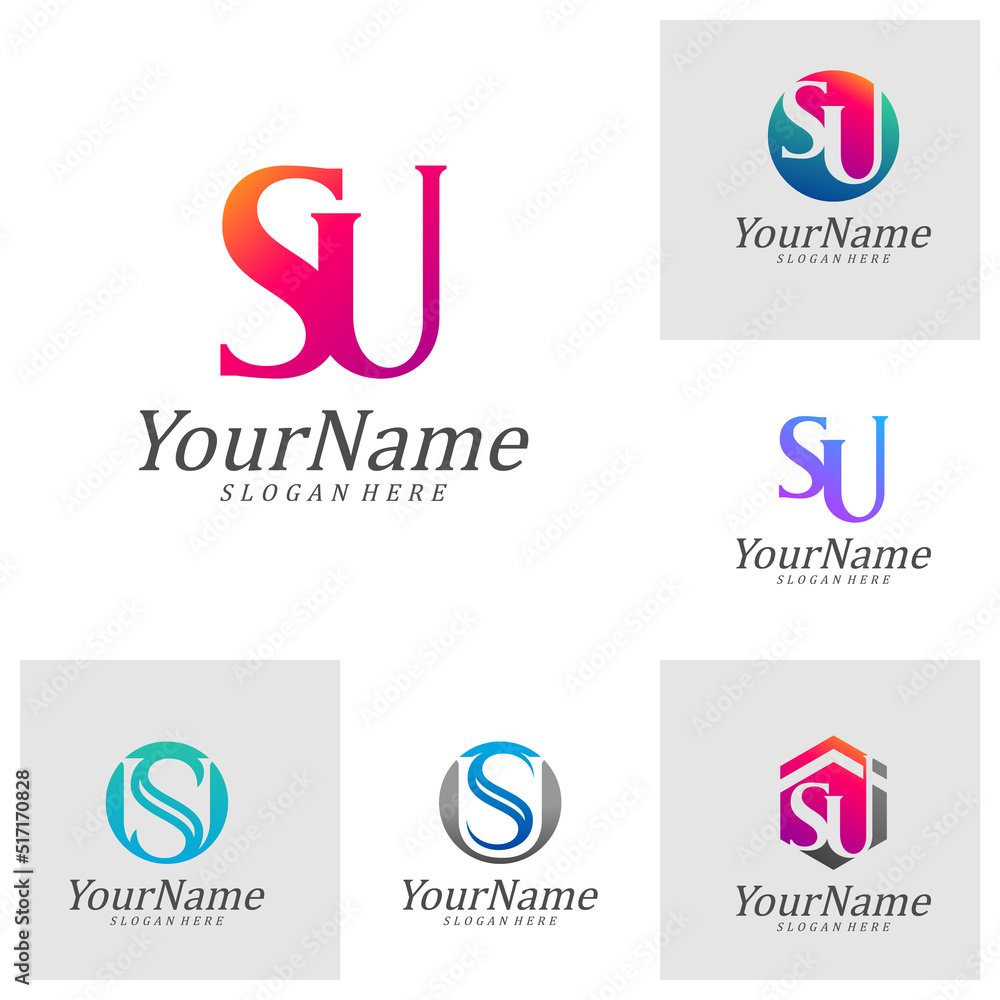Set of Letter SU Logo Design Template. Initial SU logo concept vector. Creative Icon Symbol