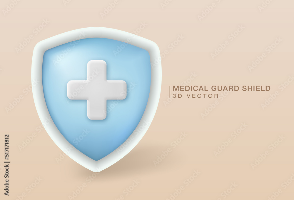 Medical guard shield 3D plastic icon. Medical insurance concept. emergency care, Icon of virus protection. Shield on light yellow background. Medical guard shield 3D plastic icon. Medical insurance concept. emergency care, Icon of virus protection. Shield on light yellow background.