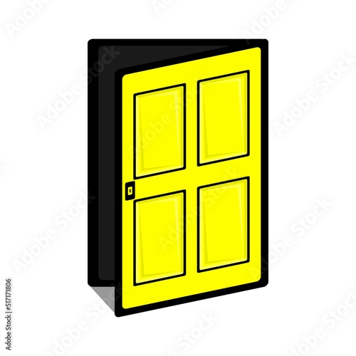 Illustration of yellow door in cartoon style. 