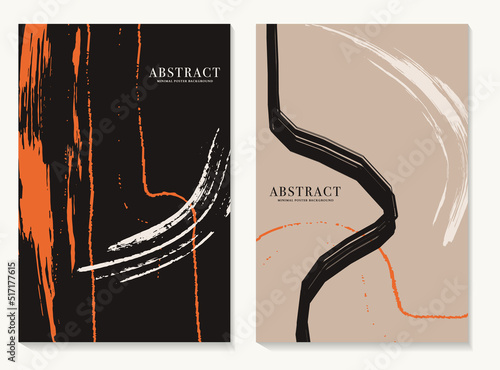 Minimal stroke grunge lines abstract poster, business flyer planner contrast decor in vector. Border frame template black beige taupe
