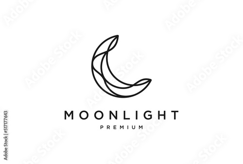 crescent moon and star logo design line icon vector in style outline linear