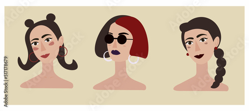 Girs in vintage Hair style.Vector ilustration.