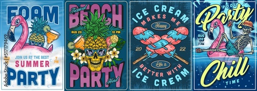 Summer party set posters colorful