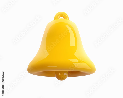 Glossy 3D bell isolated on a white background. 3D rendering of a yellow bell. Figurine, object for decoration, icon. Vector
