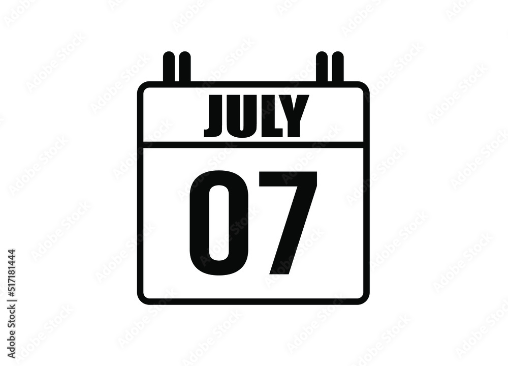 7 july calendar. Simple calendar page for the month of July. Black vector on white background. 7 july calendar. Simple calendar page for the month of July. Black vector on white background.