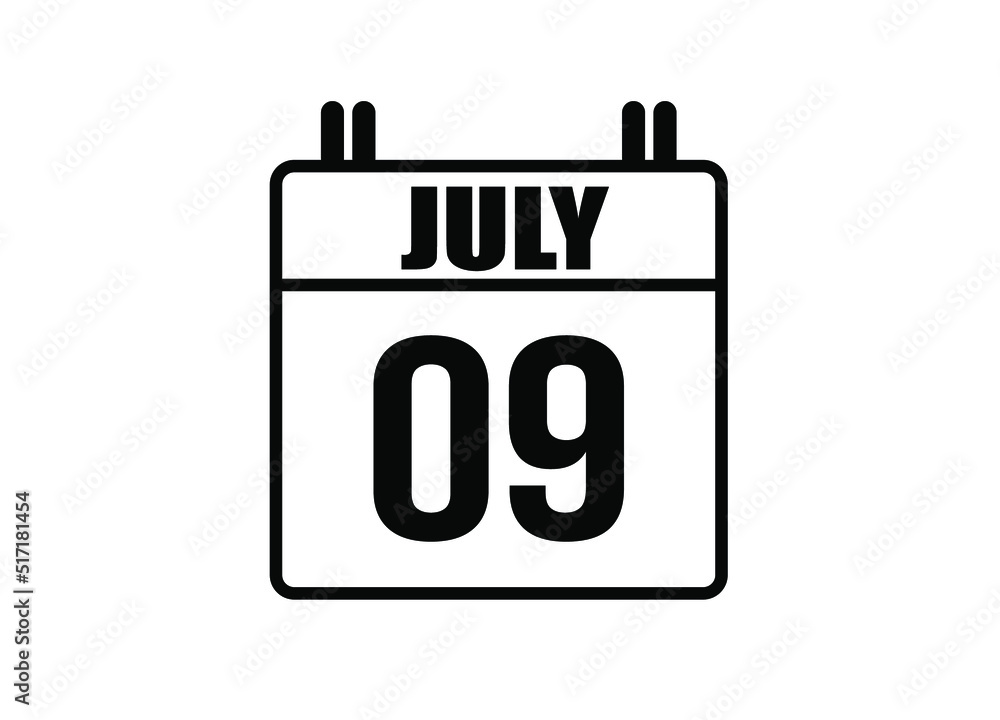 9 july calendar. Simple calendar page for the month of July. Black vector on white background. 9 july calendar. Simple calendar page for the month of July. Black vector on white background.